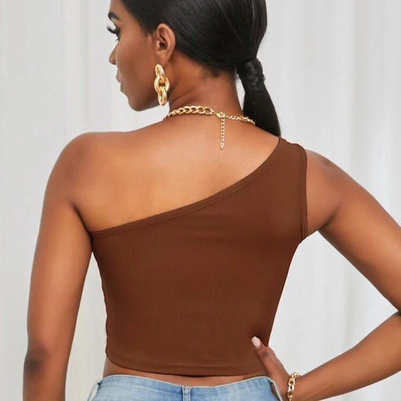 One shoulder ribbed knit crop top tank y2k black - Picture 7 of 8